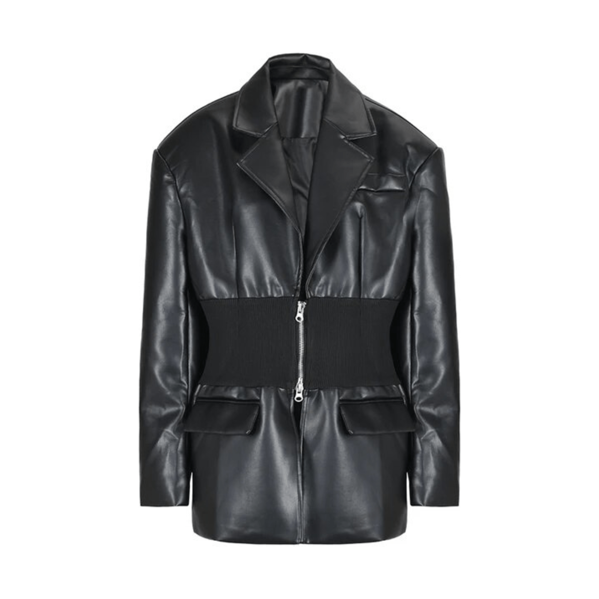 Elastic Waist Vegan Leather Jacket - Kelly Obi New York