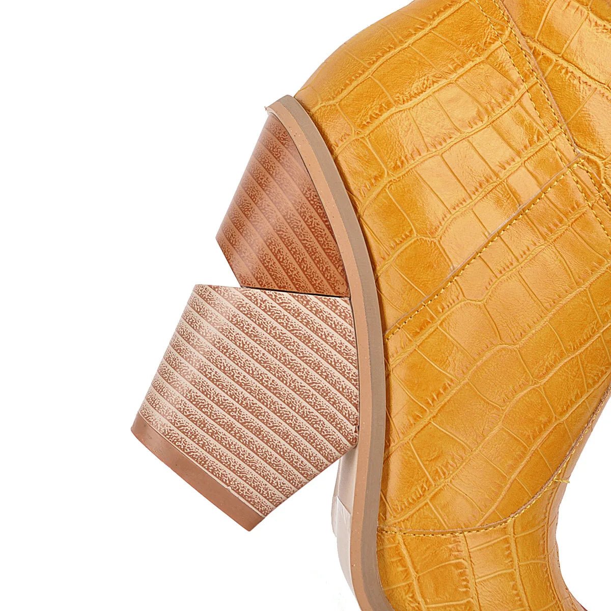 Embossed Fish Scale Stacked Heel Boots - Kelly Obi New York