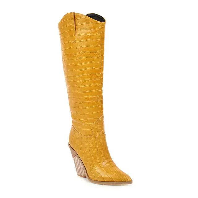 Embossed Fish Scale Stacked Heel Boots - Kelly Obi New York