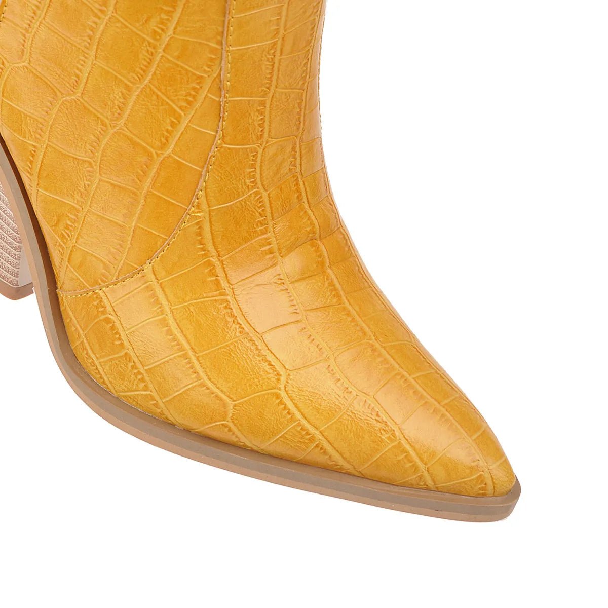 Embossed Fish Scale Stacked Heel Boots - Kelly Obi New York