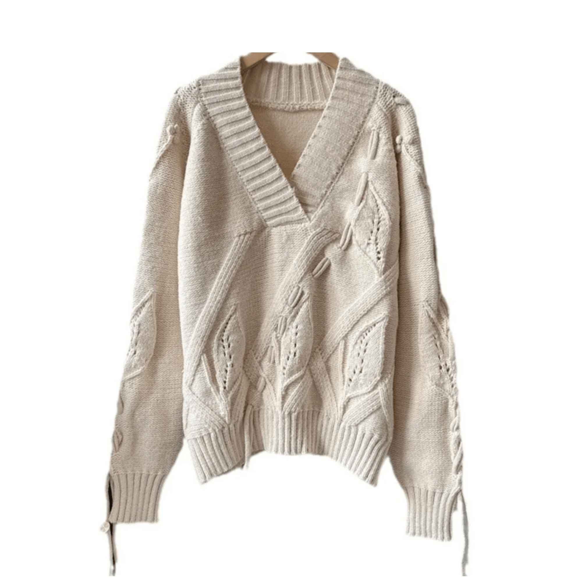 Embossed Leaves Knitted Sweater - Kelly Obi New York