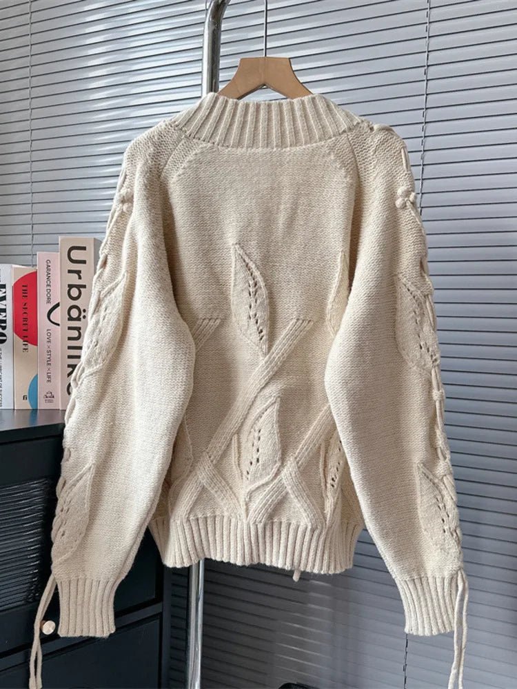 Embossed Leaves Knitted Sweater - Kelly Obi New York
