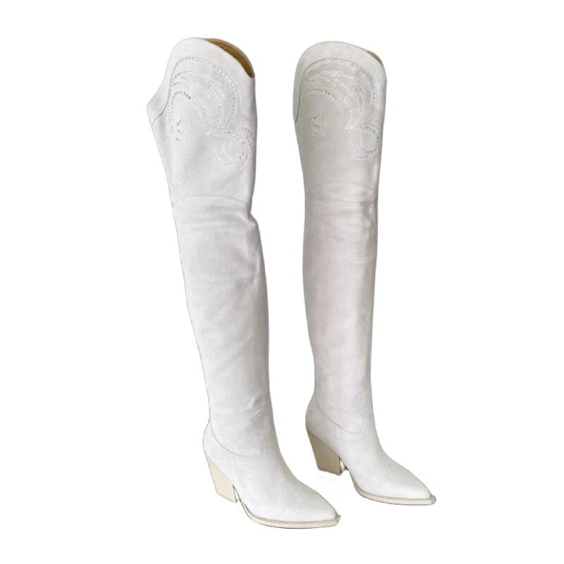 Embroidered Over The Knee Suede Boots - Kelly Obi New York