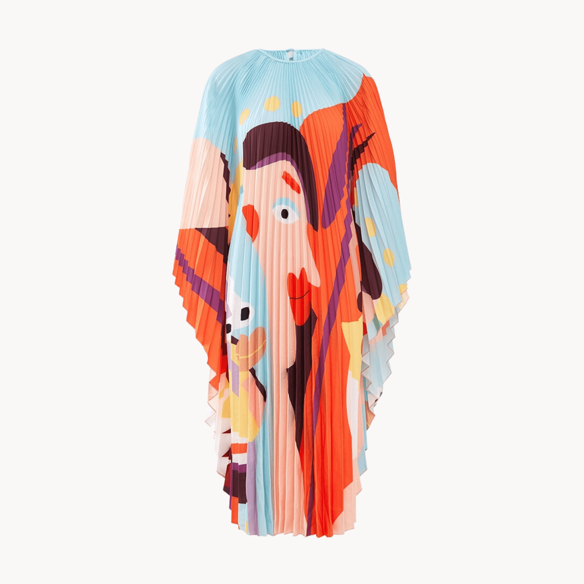 Face Printed Pleated Dress - Kelly Obi New York
