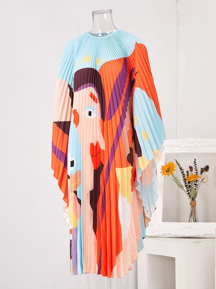 Face Printed Pleated Dress - Kelly Obi New York