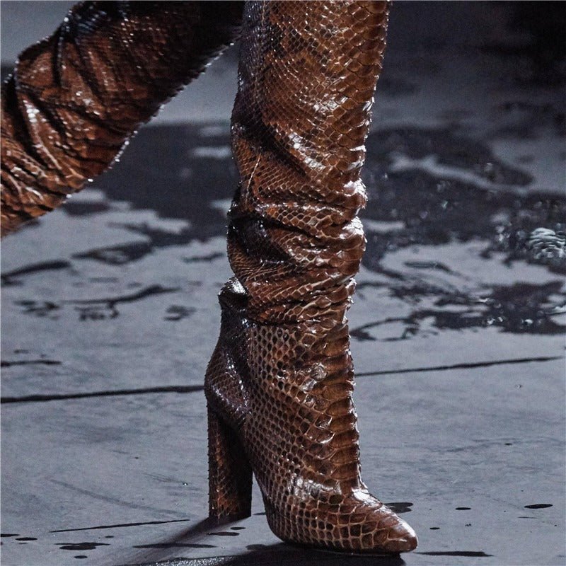 Faux snakeskin discount thigh high boots