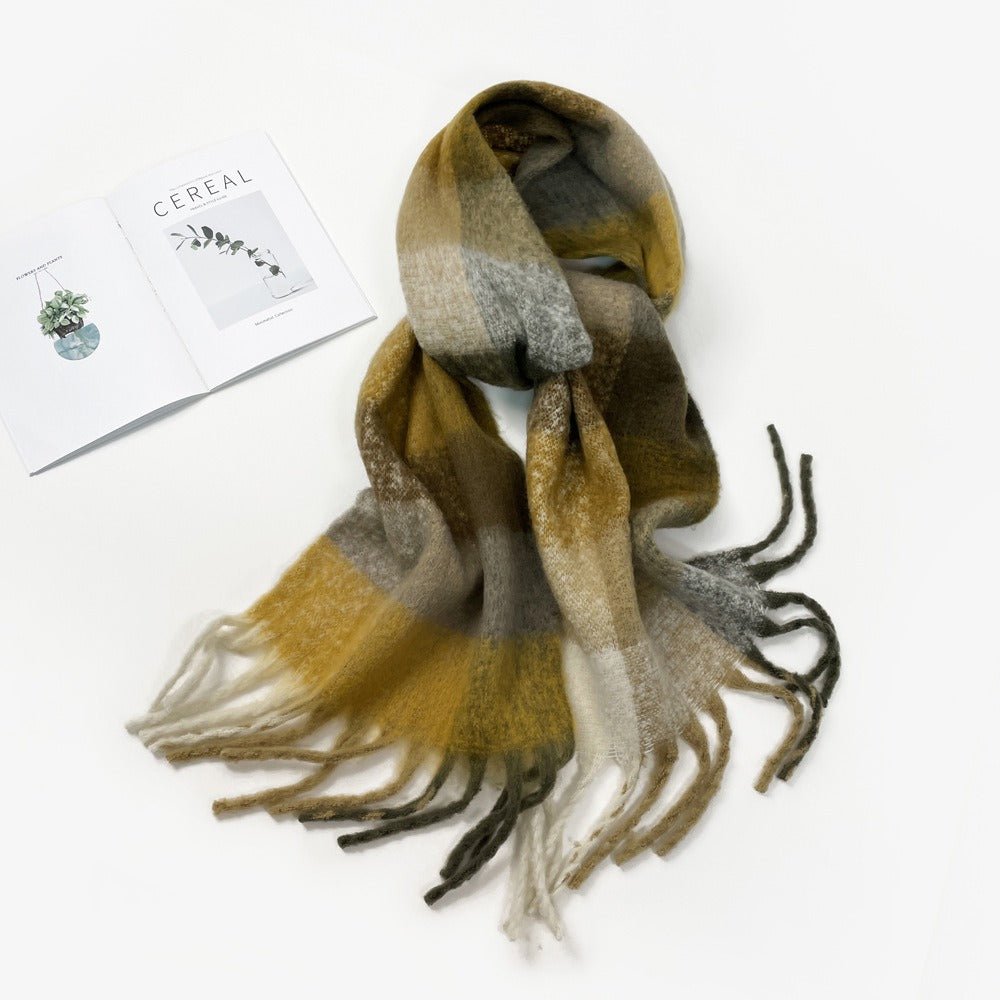 Faux Cashmere Plaid Tassel Scarf - Kelly Obi New York