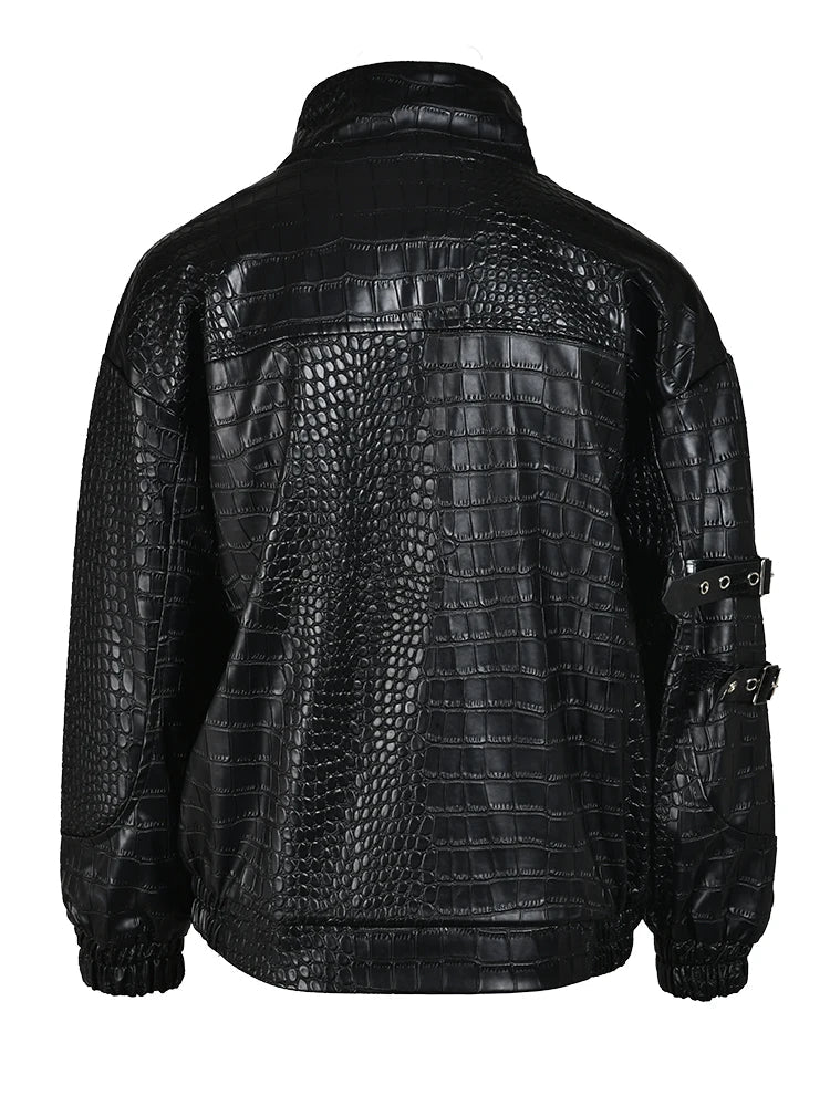 Faux Crocodile Skin Stand Collar Jacket - Kelly Obi New York