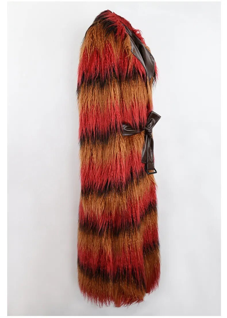 Faux Fur Oversized Coat with Leather Belt - Kelly Obi New York