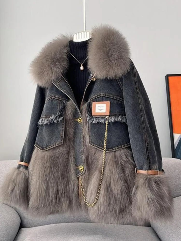 Faux Fur Spliced Denim Coat - Kelly Obi New York