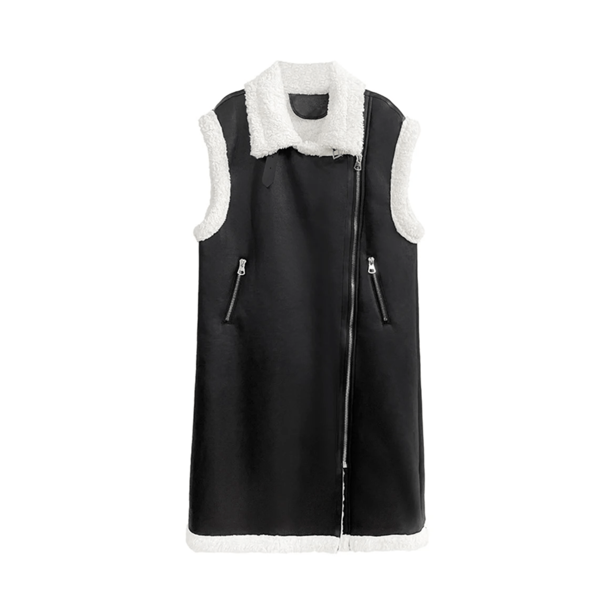 Faux Fur Spliced Faux Leather Long Vest - Kelly Obi New York