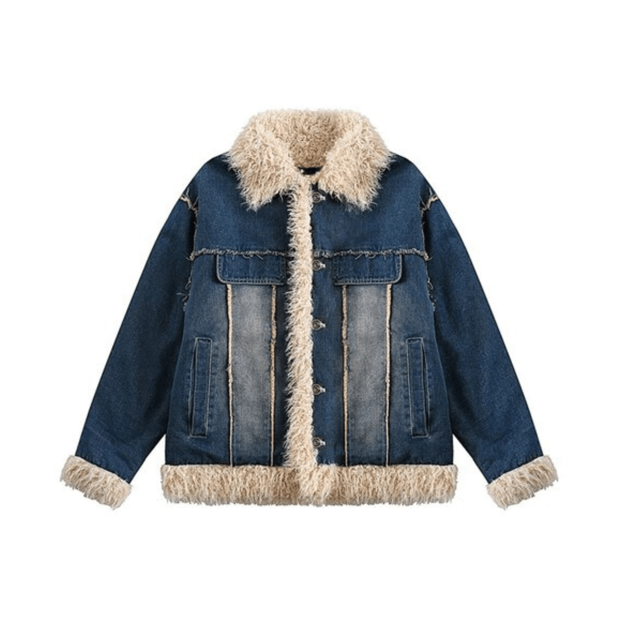 Faux Fur Spliced Thick Denim Coat - Kelly Obi New York