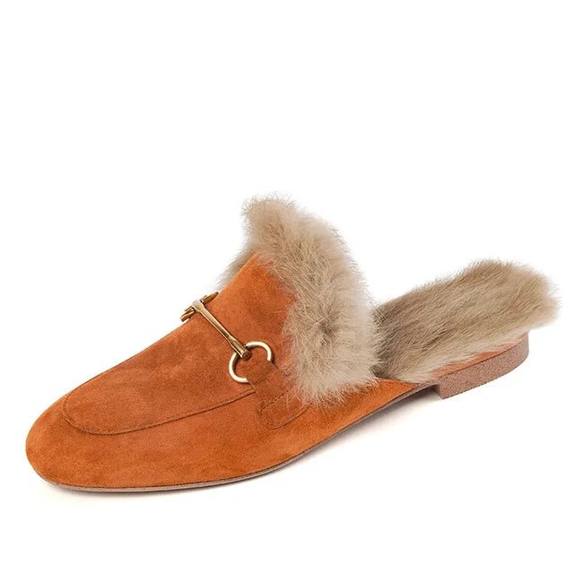 Faux Fur Suede Flat Mules - Kelly Obi New York