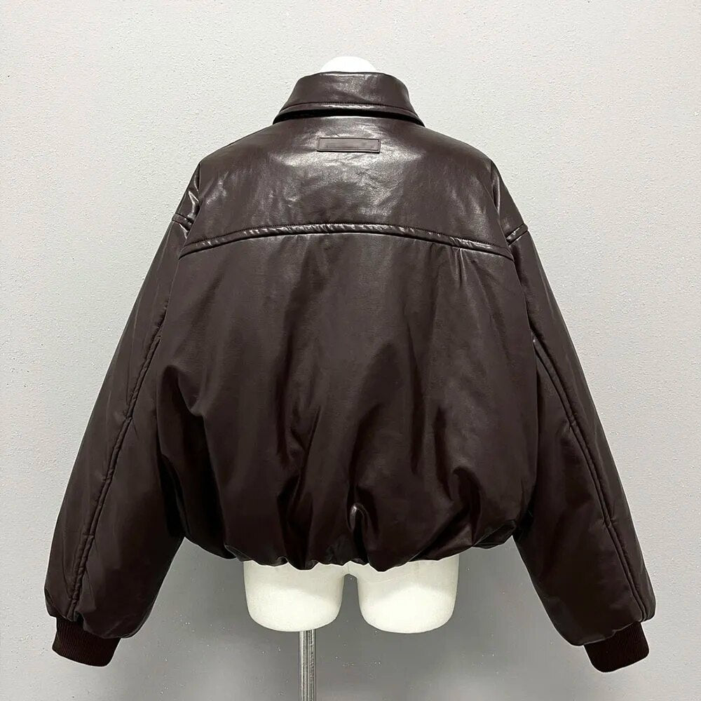 Faux Leather Zip-Up Warm Jacket - Kelly Obi New York
