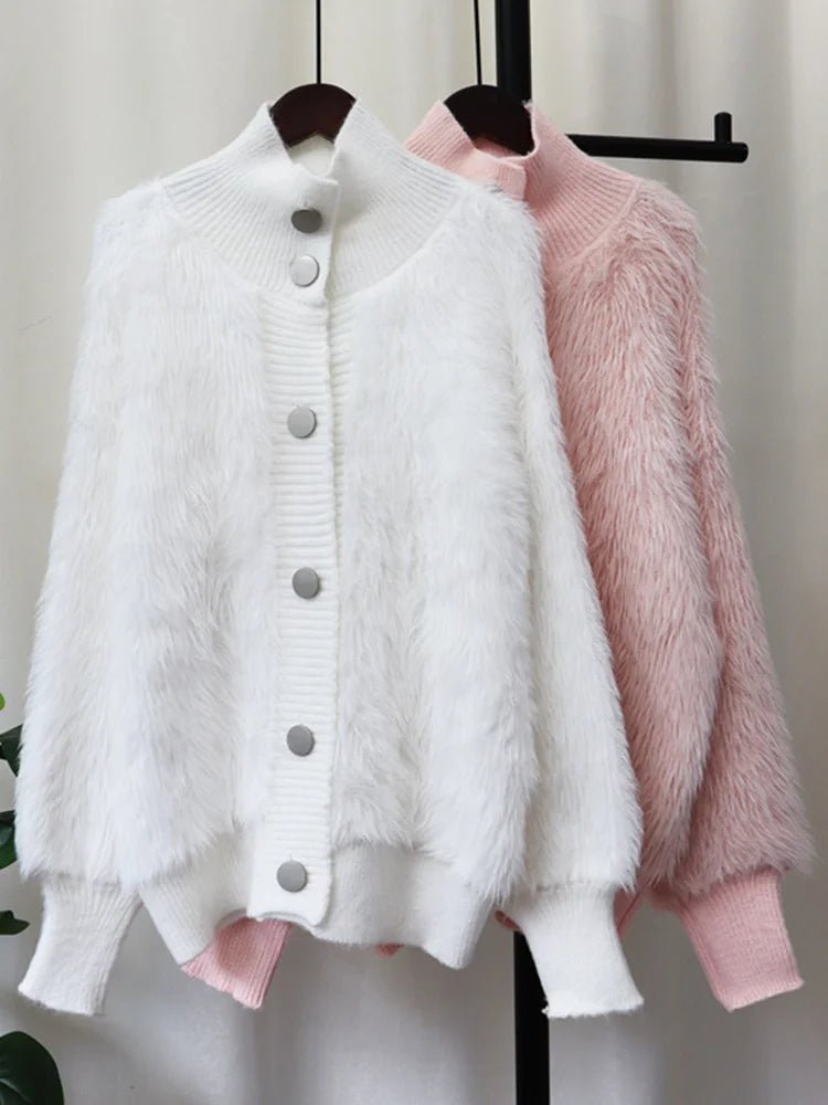 Faux Mink Loose Knit Cardigan - Kelly Obi New York