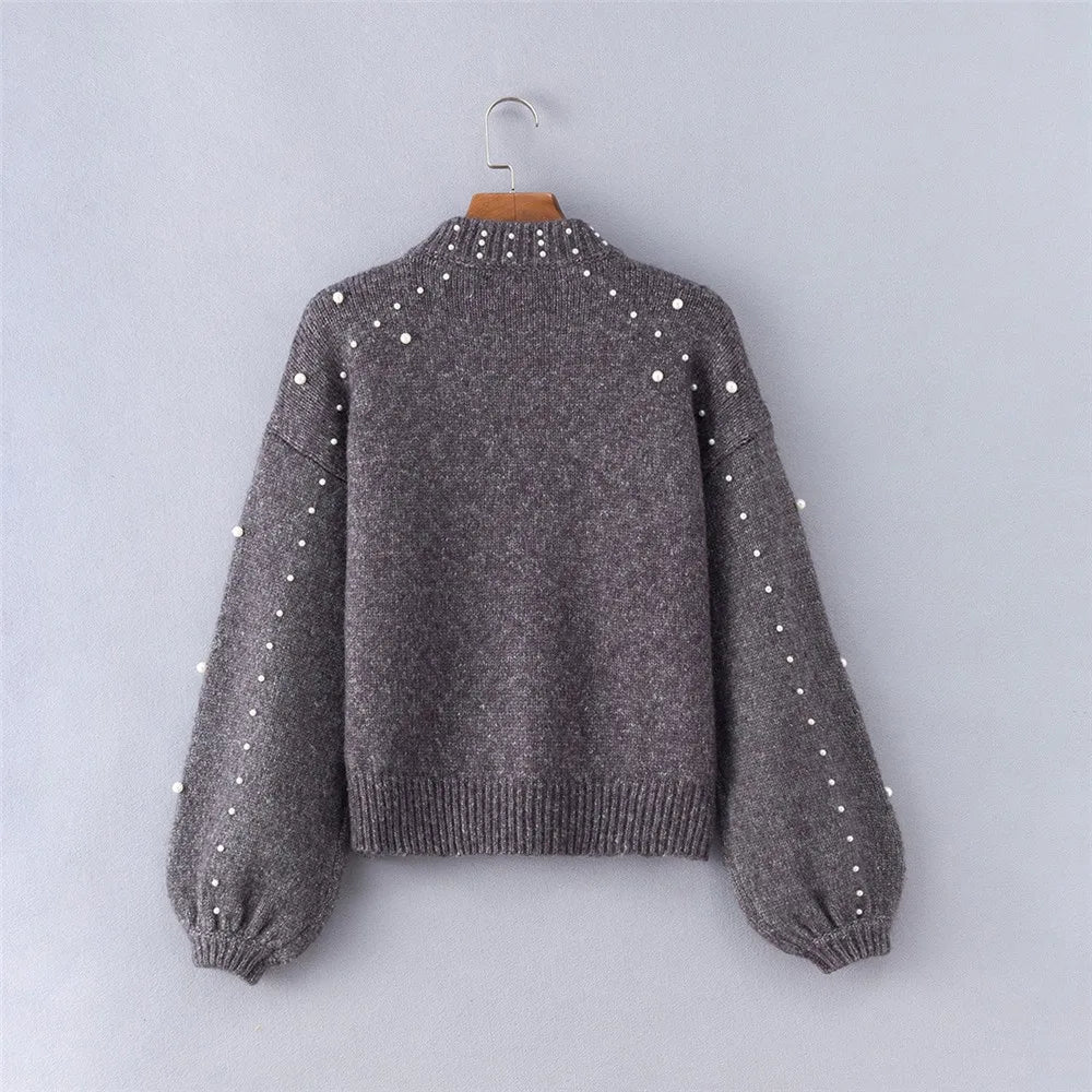 Faux Pearl Decorated Oversized Sweater - Kelly Obi New York