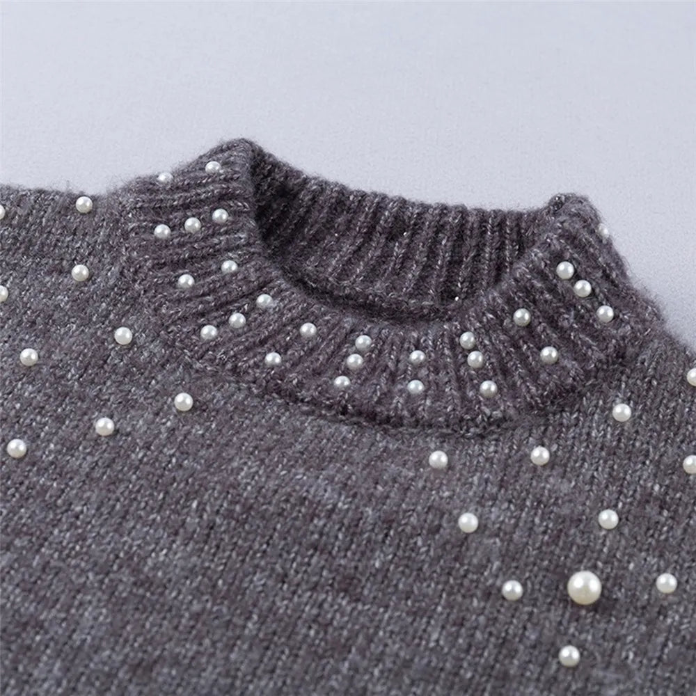 Faux Pearl Decorated Oversized Sweater - Kelly Obi New York