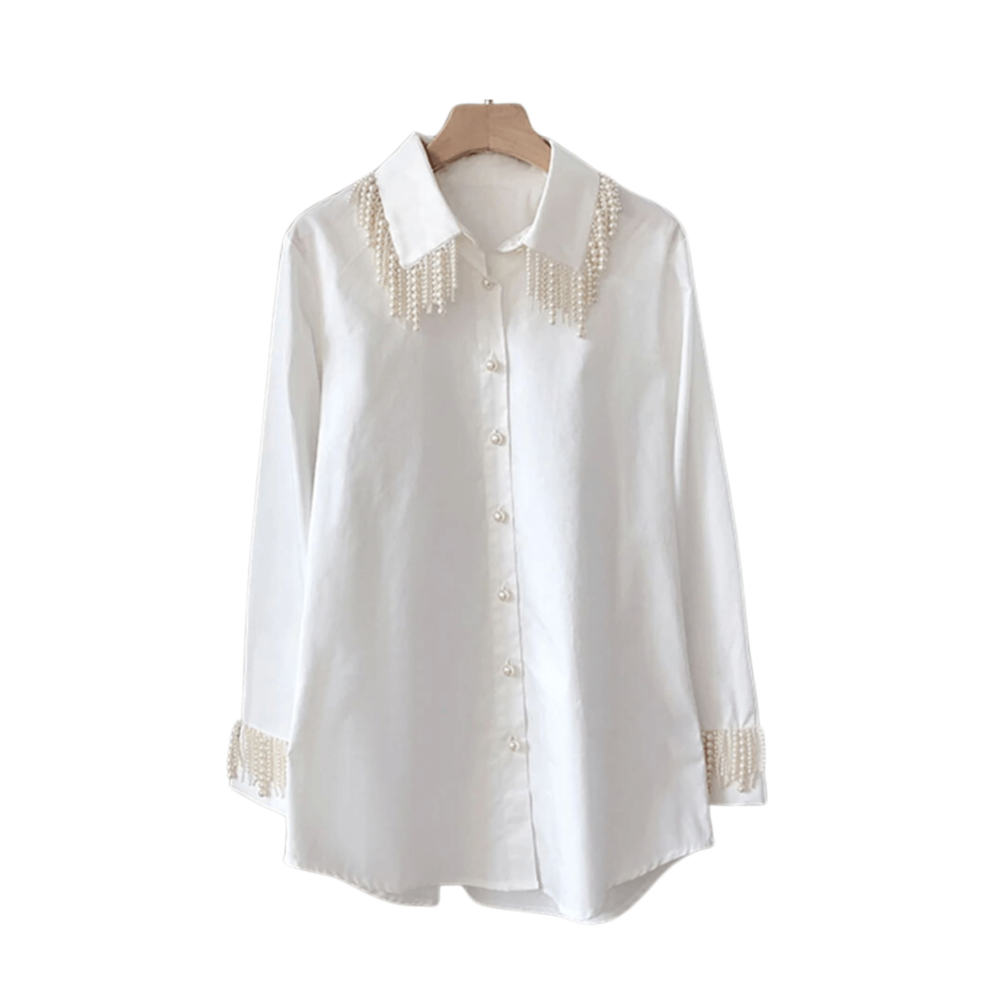Faux Pearl Tassels Cotton Shirt - Kelly Obi New York