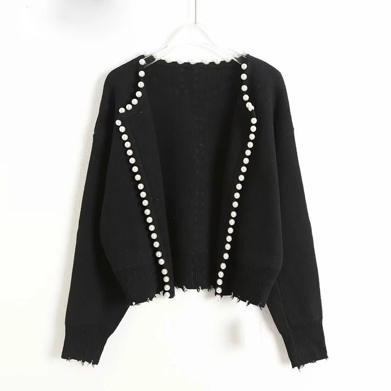 Faux Pearls Knitted Jacket - Kelly Obi New York