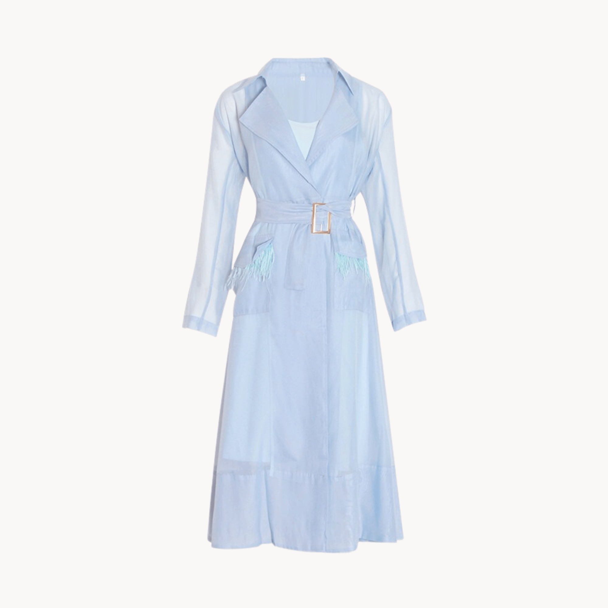 Feather Pockets Sheer Trench Coat - Kelly Obi New York