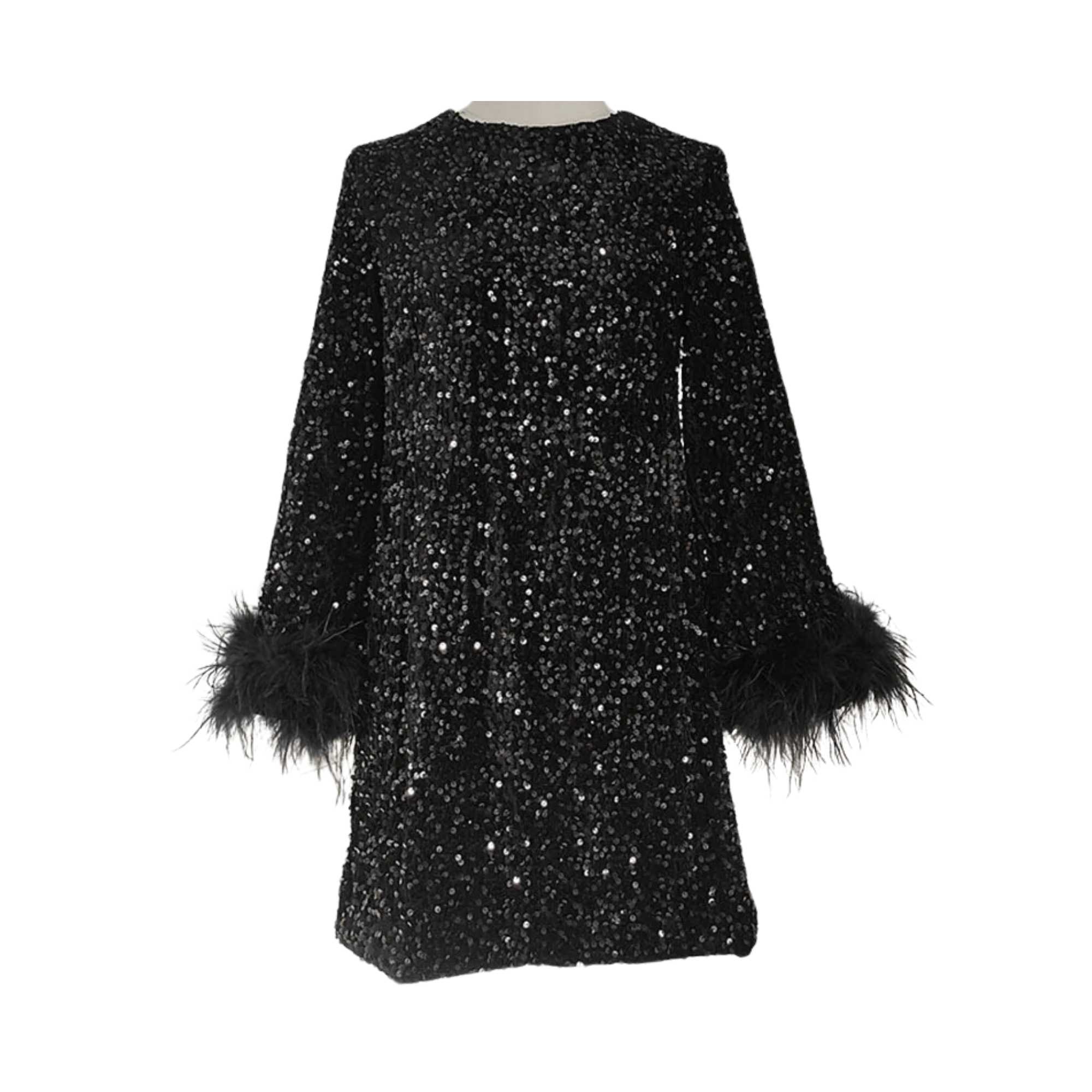 Feathered Cuffs Sequined Dress - Kelly Obi New York