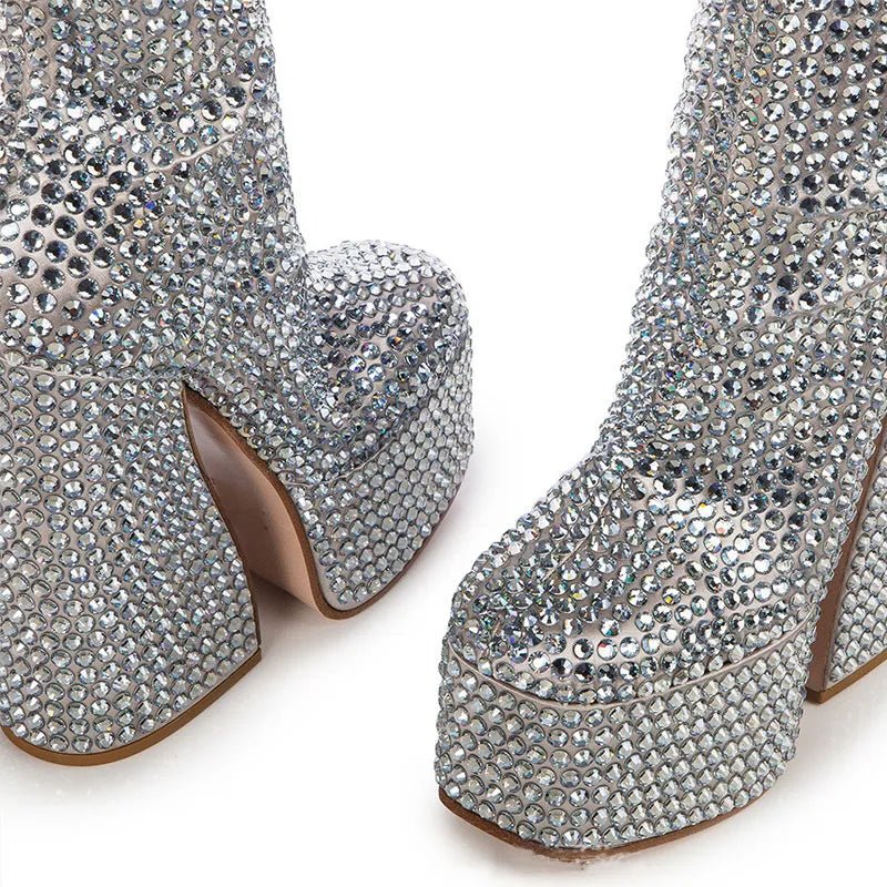 Flashy Silver Super-High Platform Boots - Kelly Obi New York