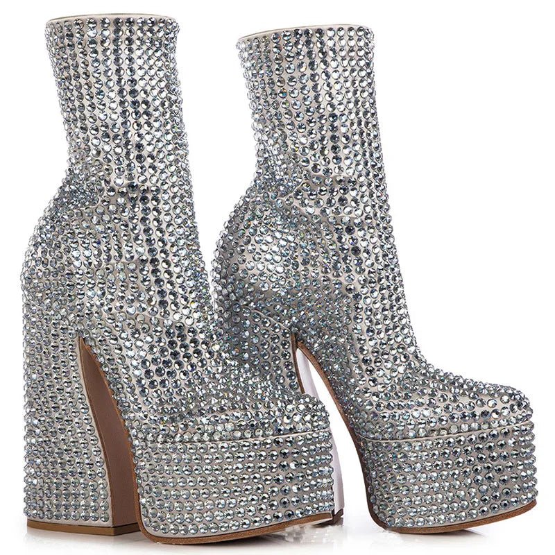 Flashy Silver Super-High Platform Boots - Kelly Obi New York