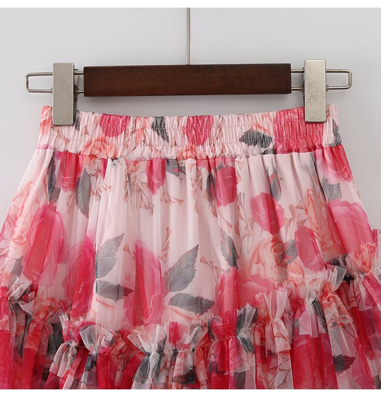 Floral Asymmetrical Ruffled Mesh Skirt - Kelly Obi New York