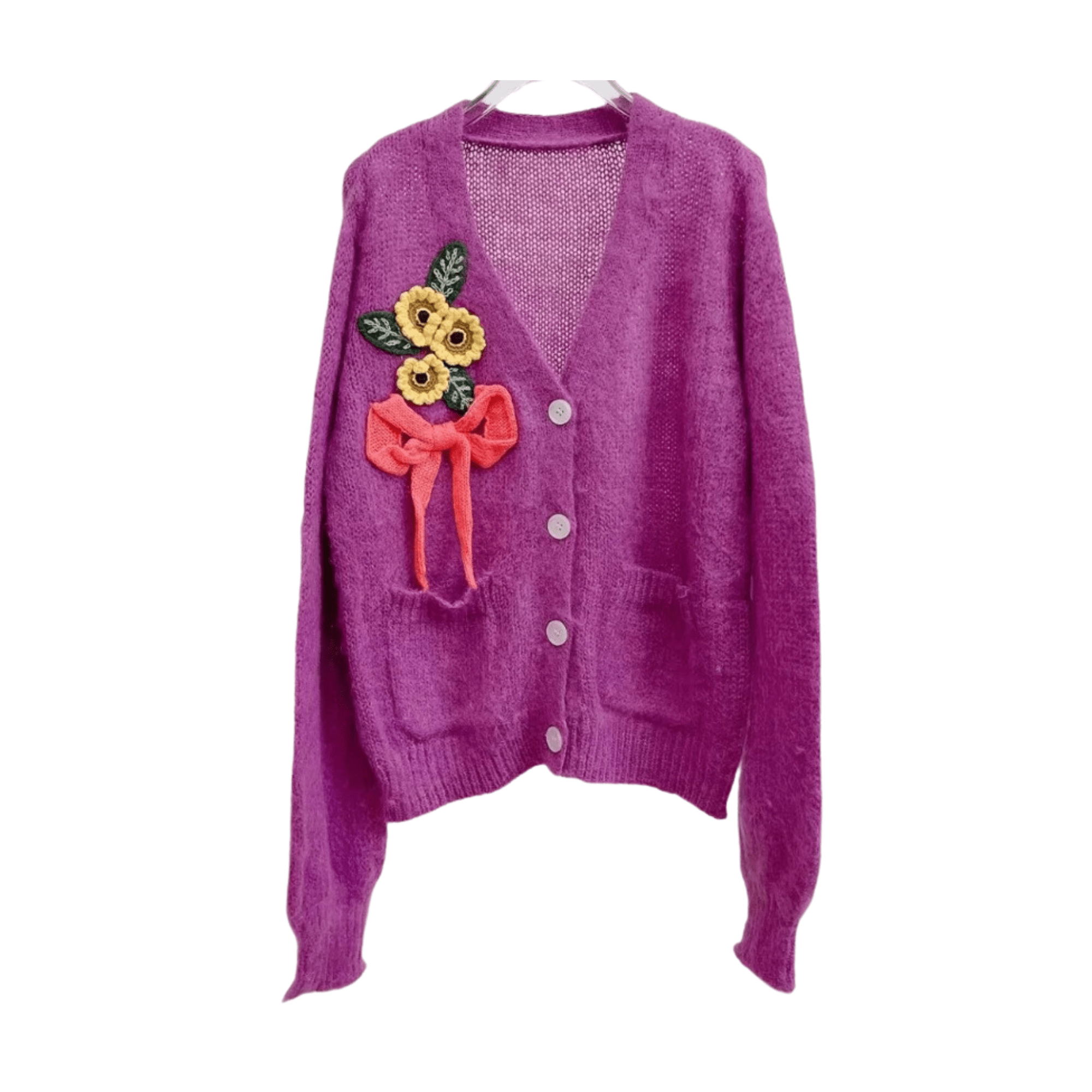Floral Attached Corsage Knit Thin Sweater - Kelly Obi New York