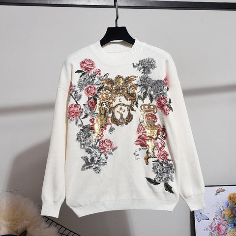 Floral Knit Sequin Tracksuit Set - Kelly Obi New York