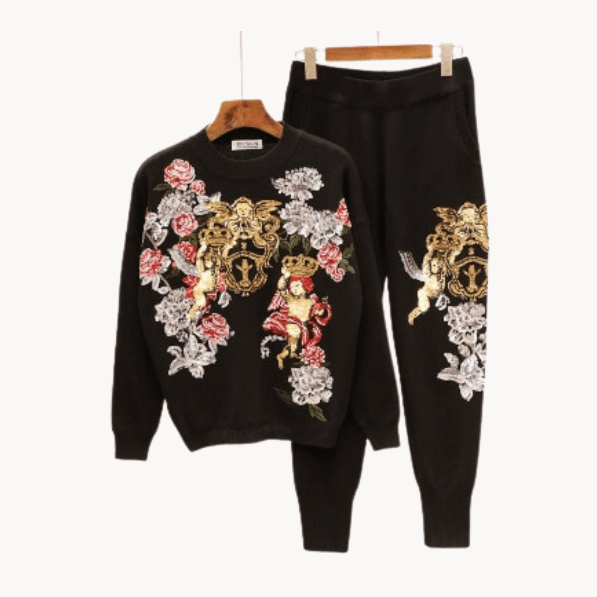 Floral Knit Sequin Tracksuit Set - Kelly Obi New York