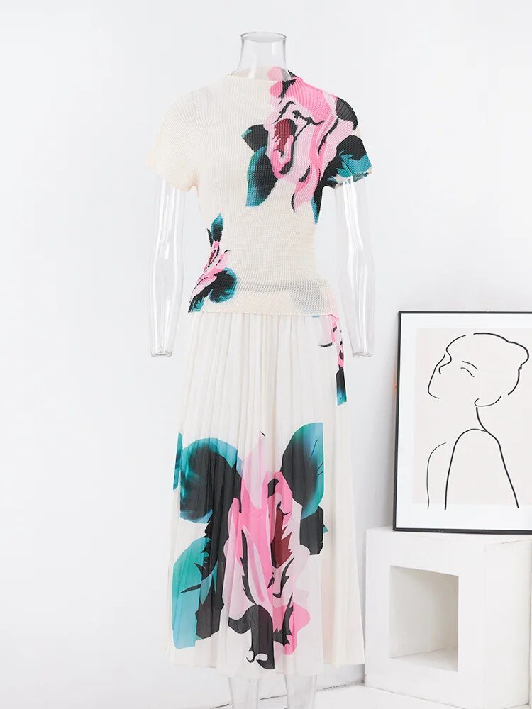Floral Pleated Top + Skirt Set - Kelly Obi New York