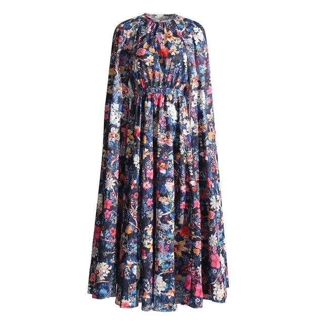 Floral Print Cloak Sleeves Dress - Kelly Obi New York