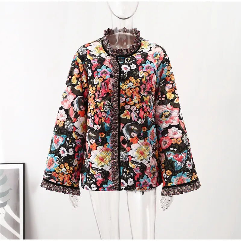 Floral Ruffled Edges Thick Jacket - Kelly Obi New York