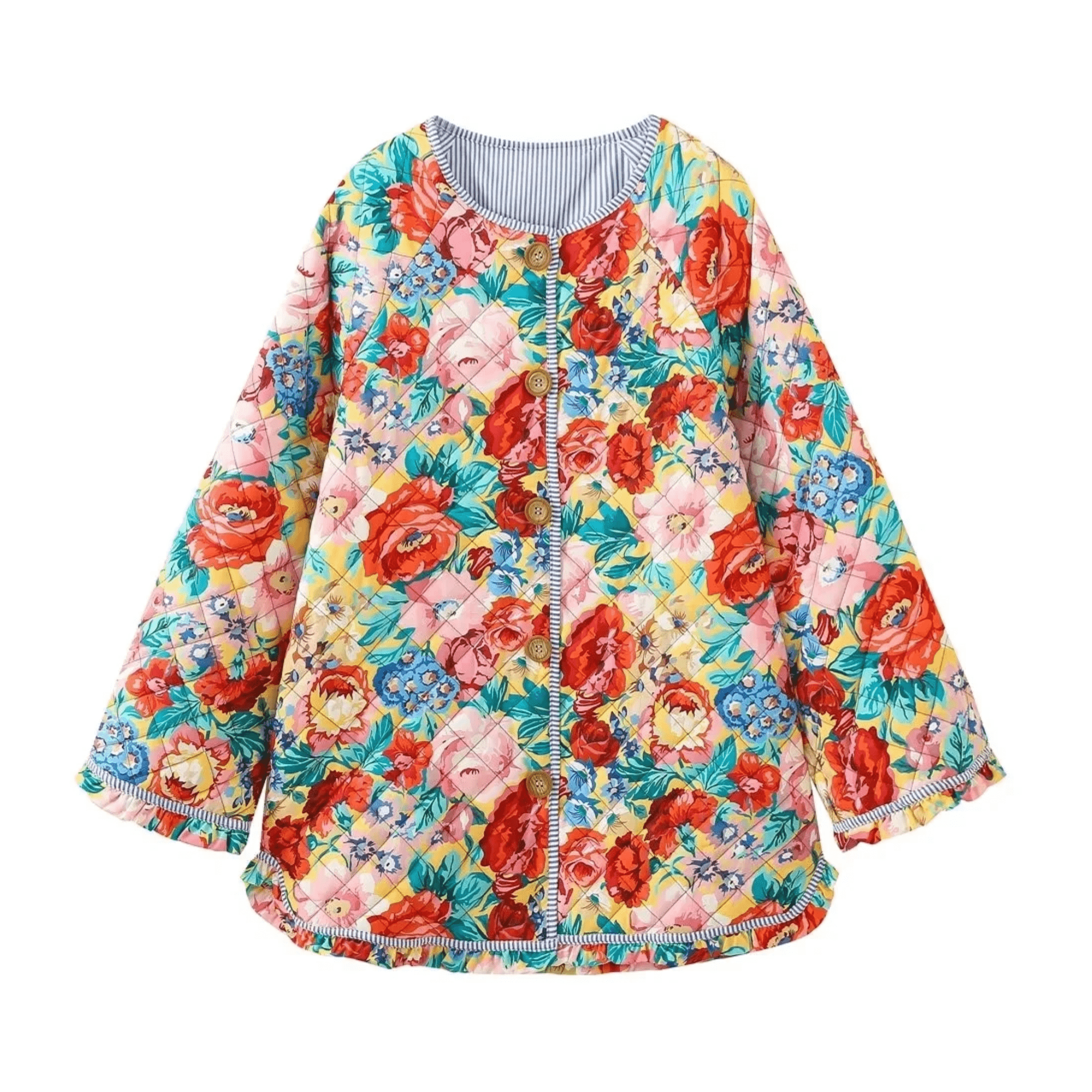 Floral Ruffled Trims Quilted Jacket - Kelly Obi New York