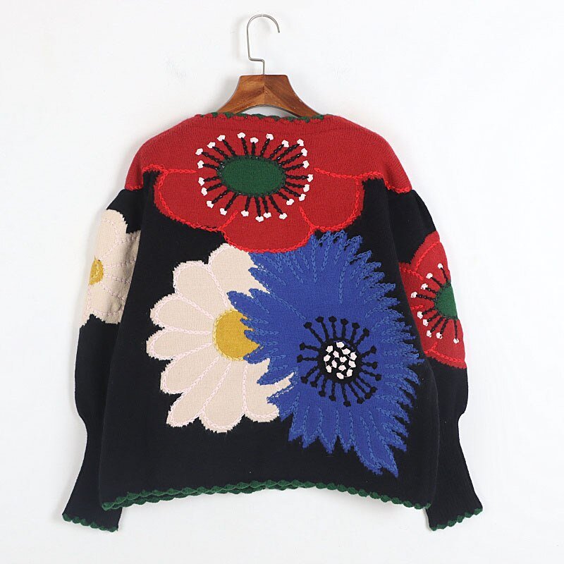 Flower Buttons Embroidery Knit Cardigan - Kelly Obi New York