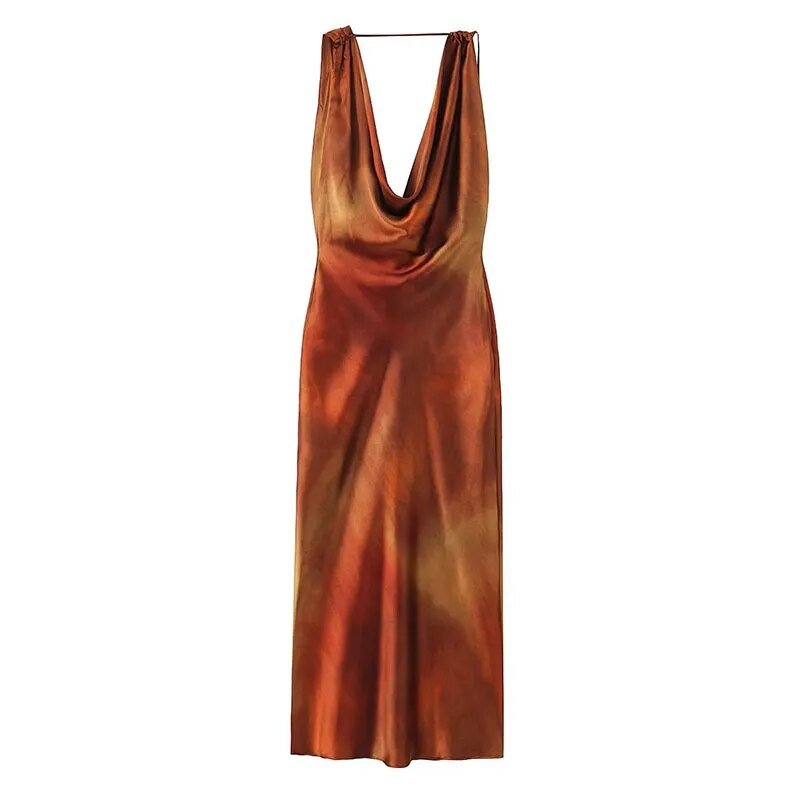 Flowy Neckline Open Back Midi Dress - Kelly Obi New York