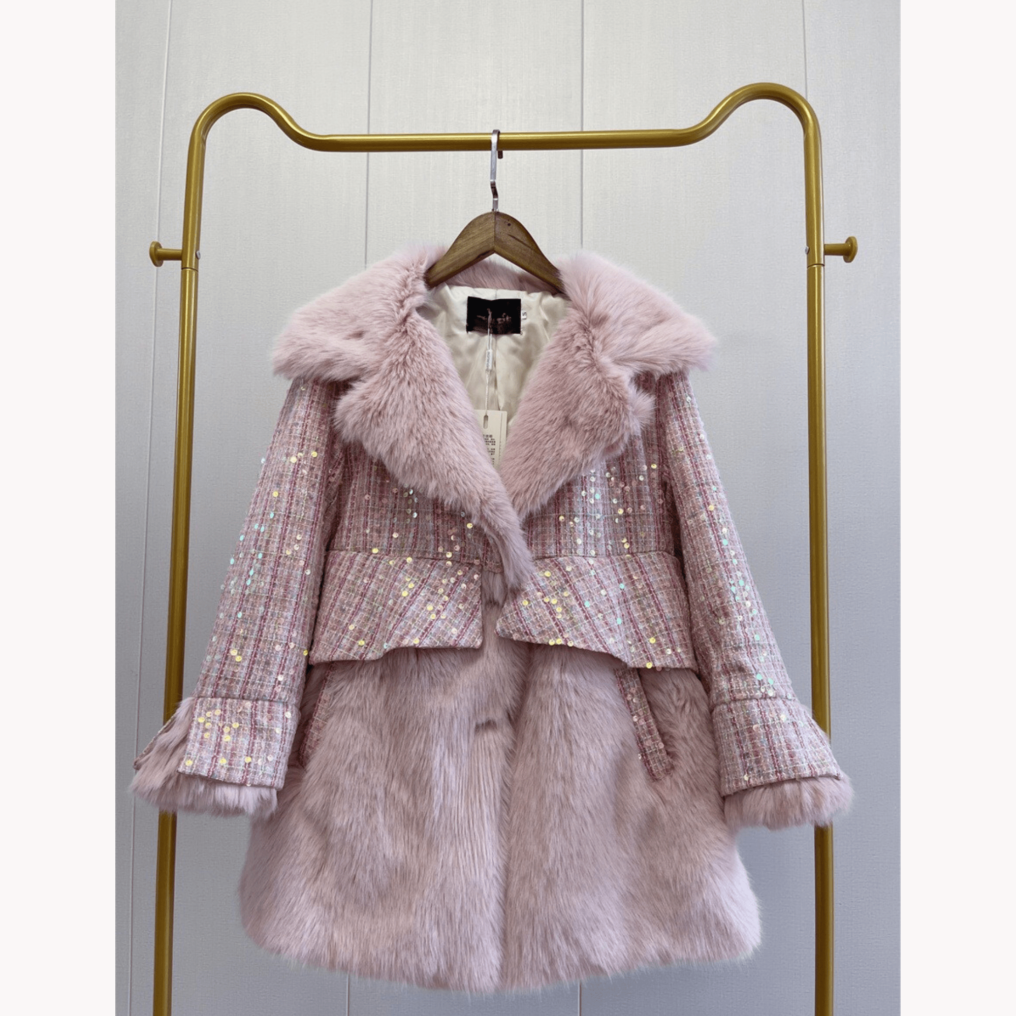 Fluffy Sequined Faux Fur Coat - Kelly Obi New York