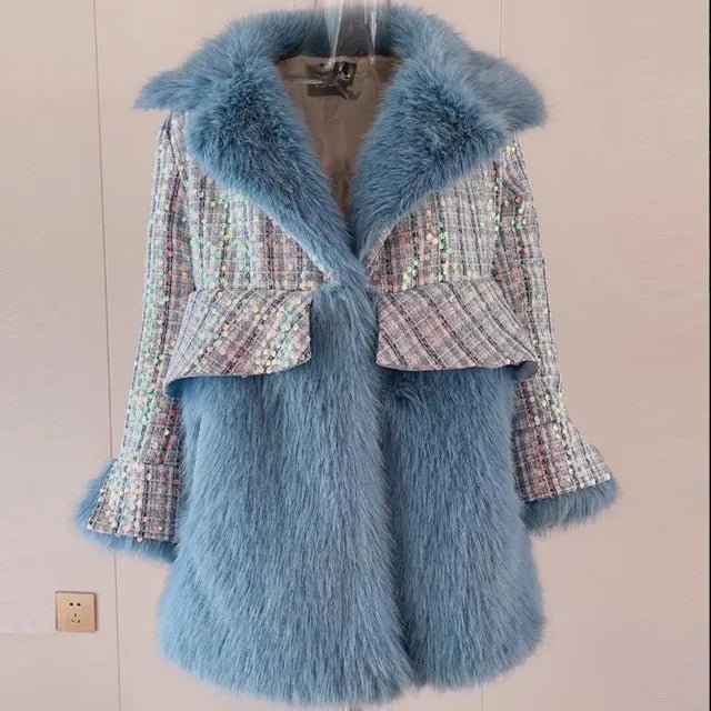 Fluffy Sequined Faux Fur Coat - Kelly Obi New York