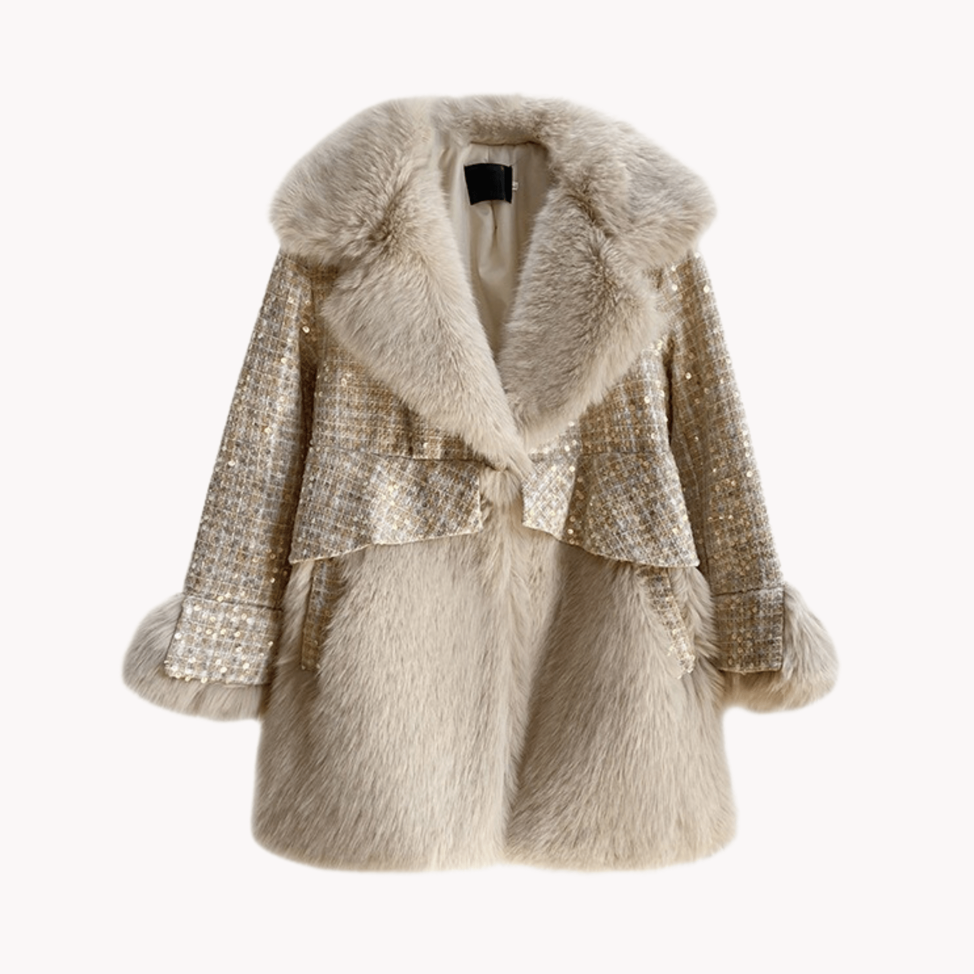 Fluffy Sequined Faux Fur Coat - Kelly Obi New York