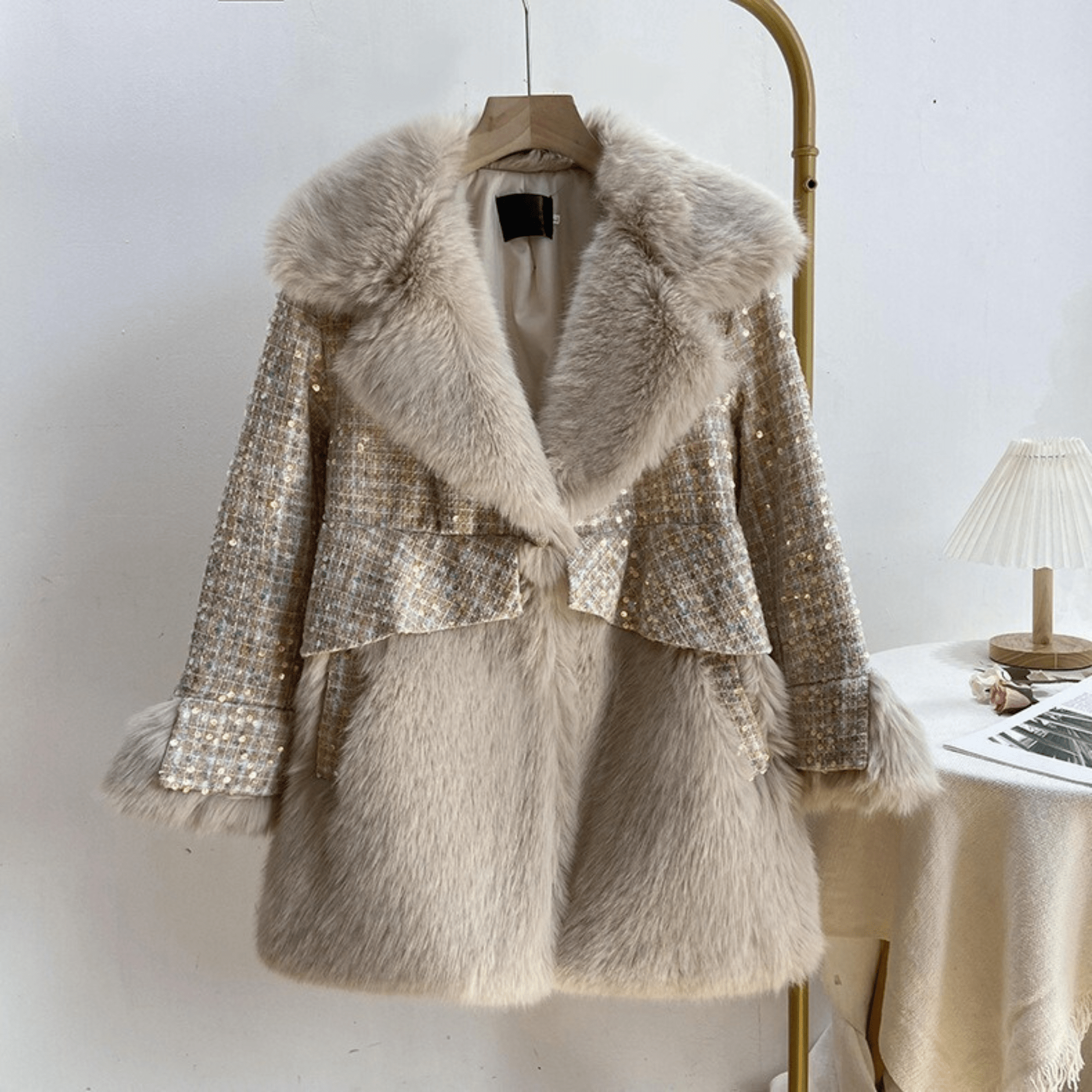 Fluffy Sequined Faux Fur Coat - Kelly Obi New York