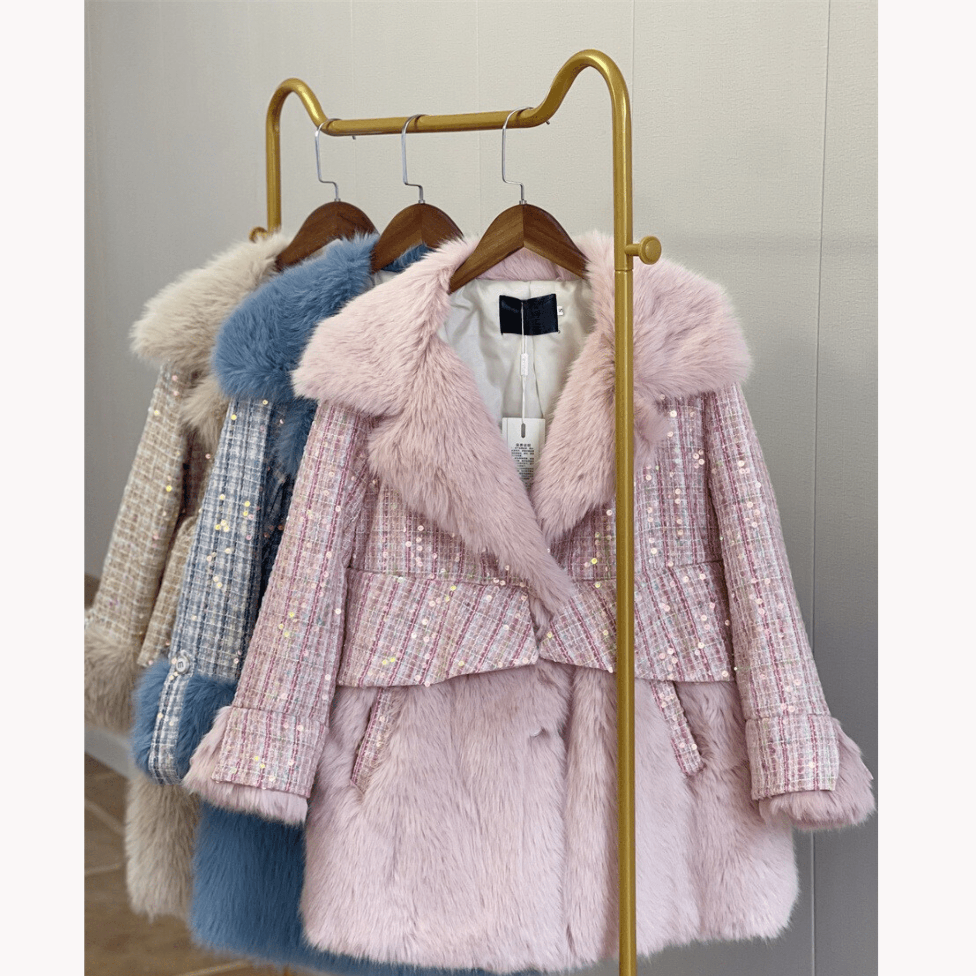 Fluffy Sequined Faux Fur Coat - Kelly Obi New York