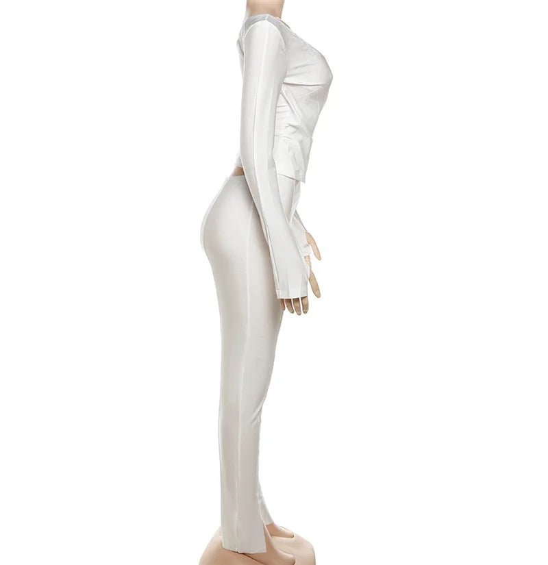 Form-Fitting Off Shoulder Crop Top Pants Set - Kelly Obi New York
