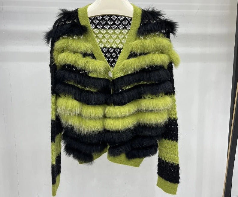 Fox Fur Stripes Knit Jacket - Kelly Obi New York