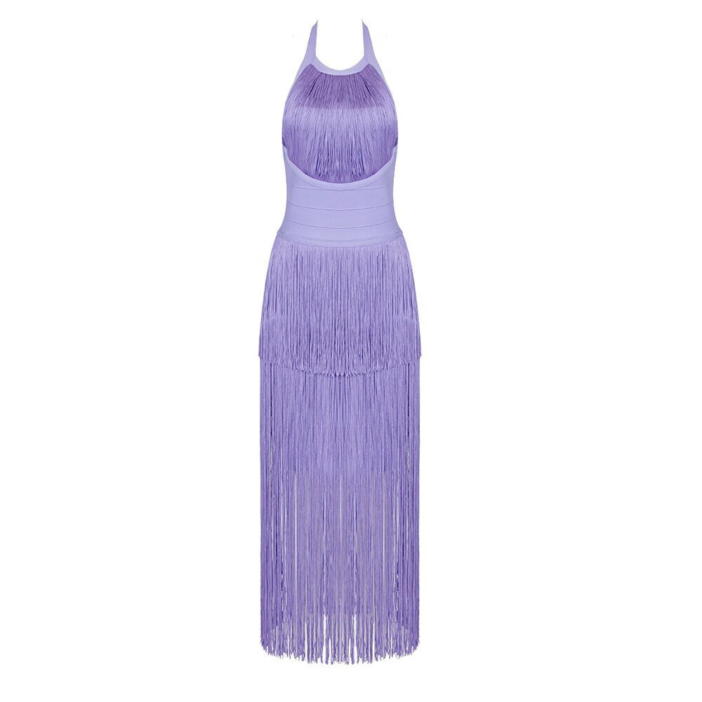 Fringe Halterneck Backless Dress - Kelly Obi New York