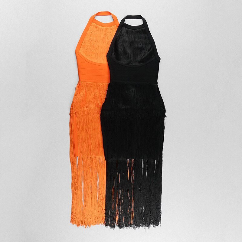 Fringe Halterneck Backless Dress - Kelly Obi New York