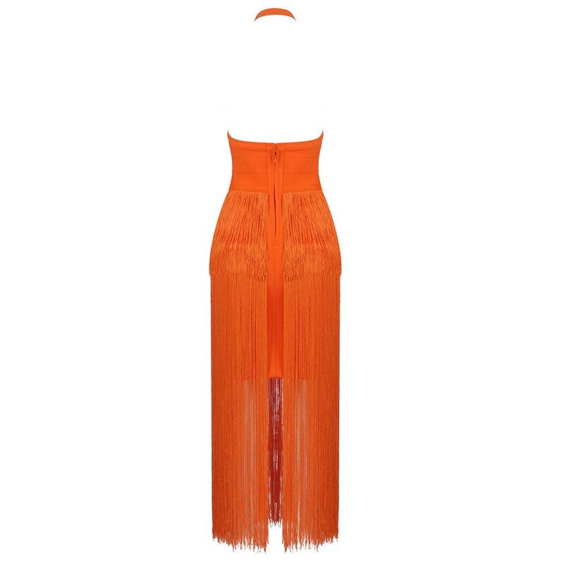 Fringe Halterneck Backless Dress - Kelly Obi New York