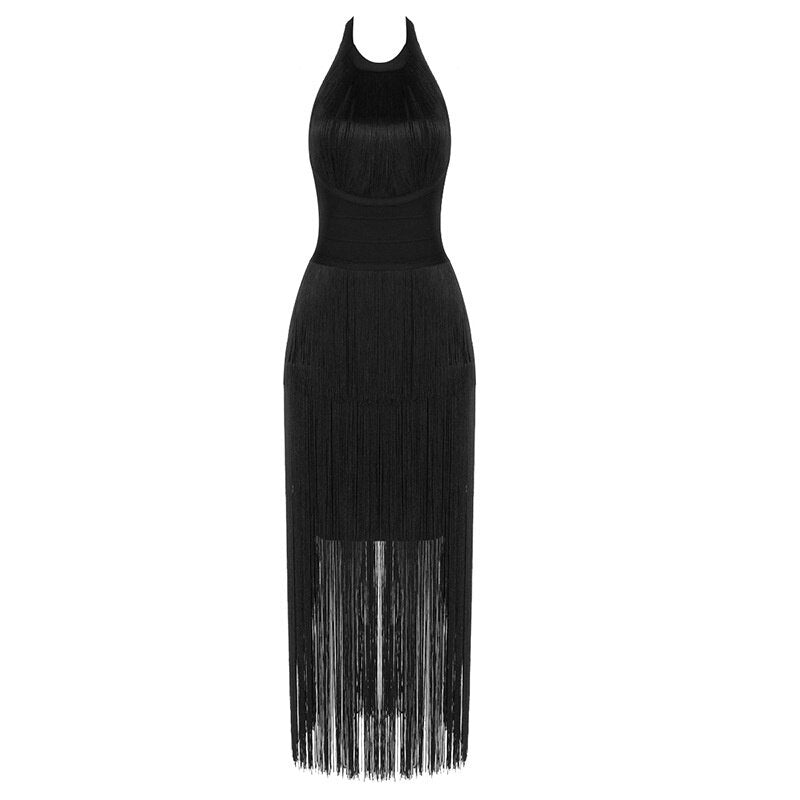 Fringe Halterneck Backless Dress - Kelly Obi New York