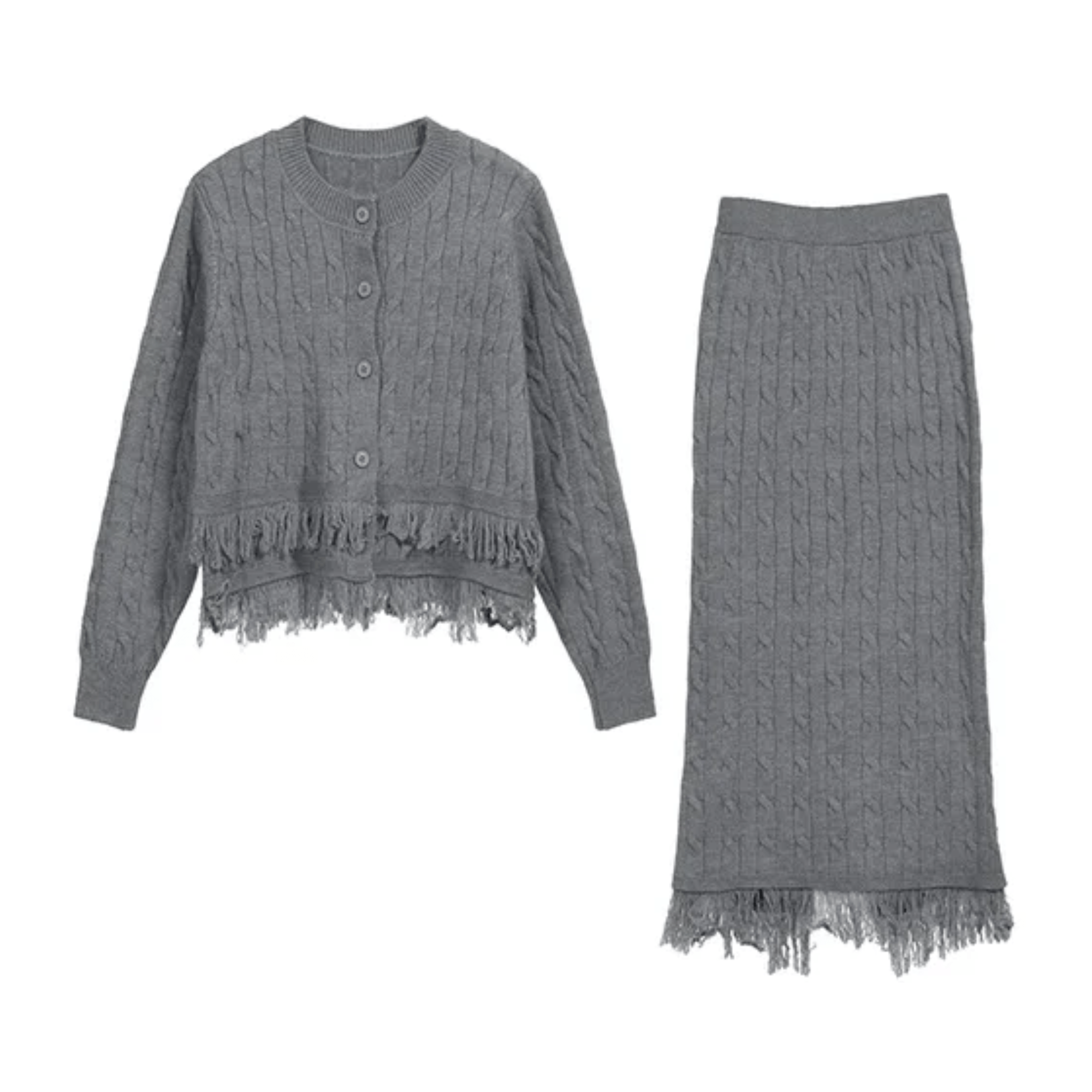 Fringe Sweater+Midi Skirt Knit Set - Kelly Obi New York