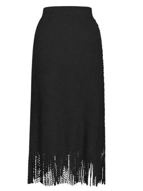 Fringed Bottom Pleated Midi Skirt - Kelly Obi New York